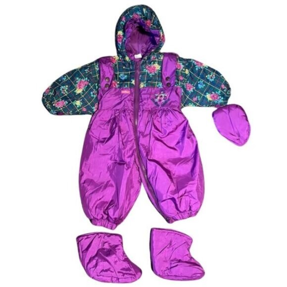 Vintage Oshkosh B'gosh Baby Girl Snowsuit One Piece Bunting 12 Months - Picture 1 of 14
